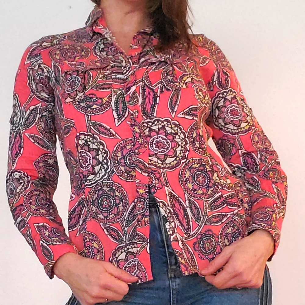 Retro Charter Club linen long sleeved button up size 2 Vintage 90's
